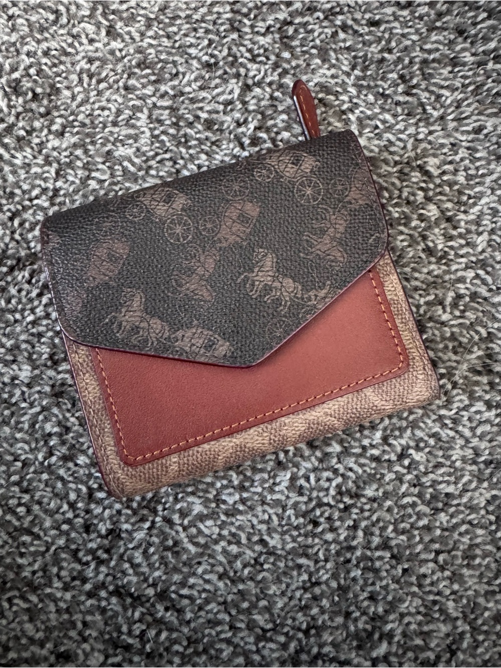 Coach Small Trifold Wallet in Brown and Burgundy